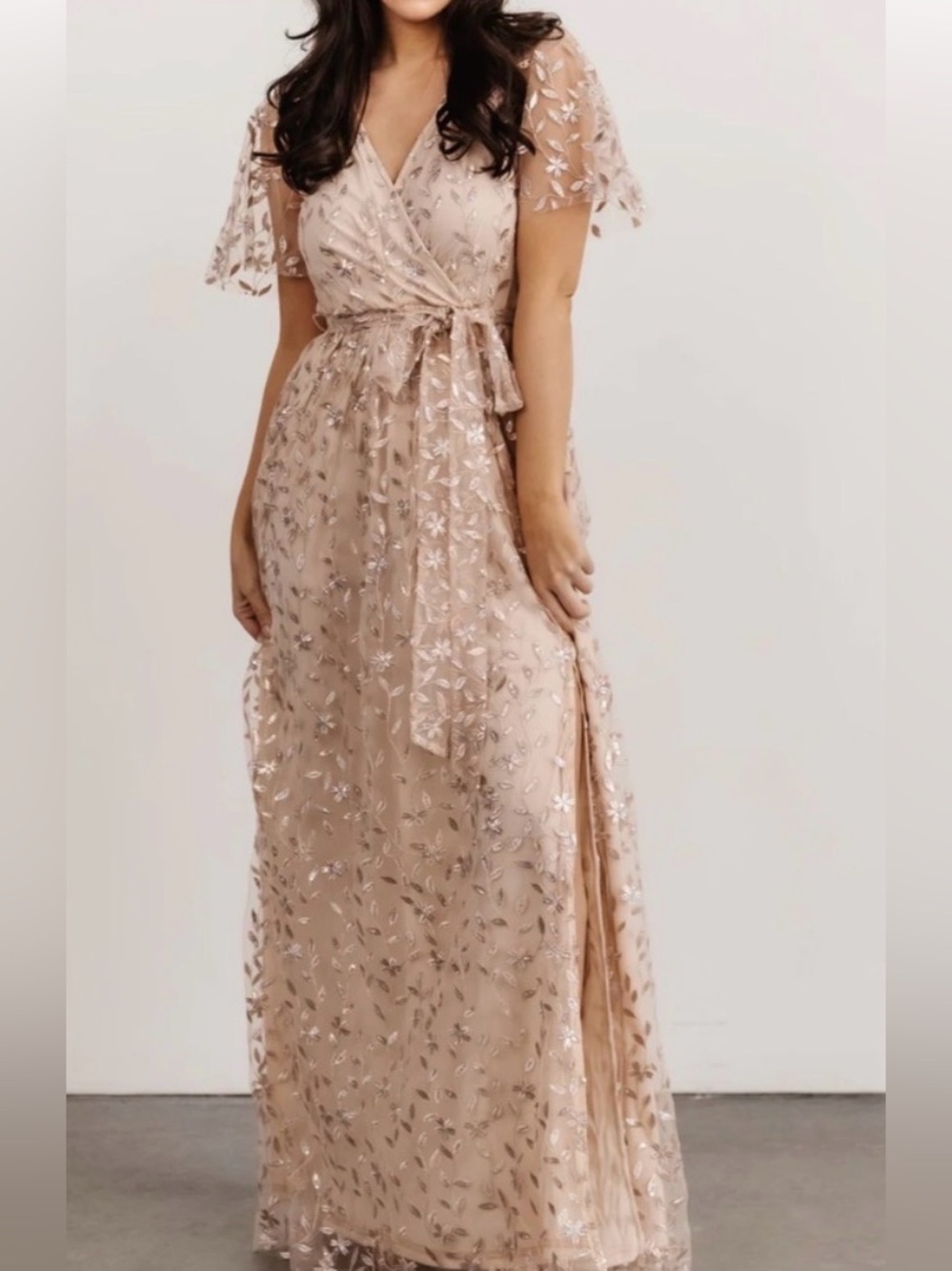 Nwt Baltic born Marseille sequin Embossed Maxi gown Dress, Champagne/nude rose